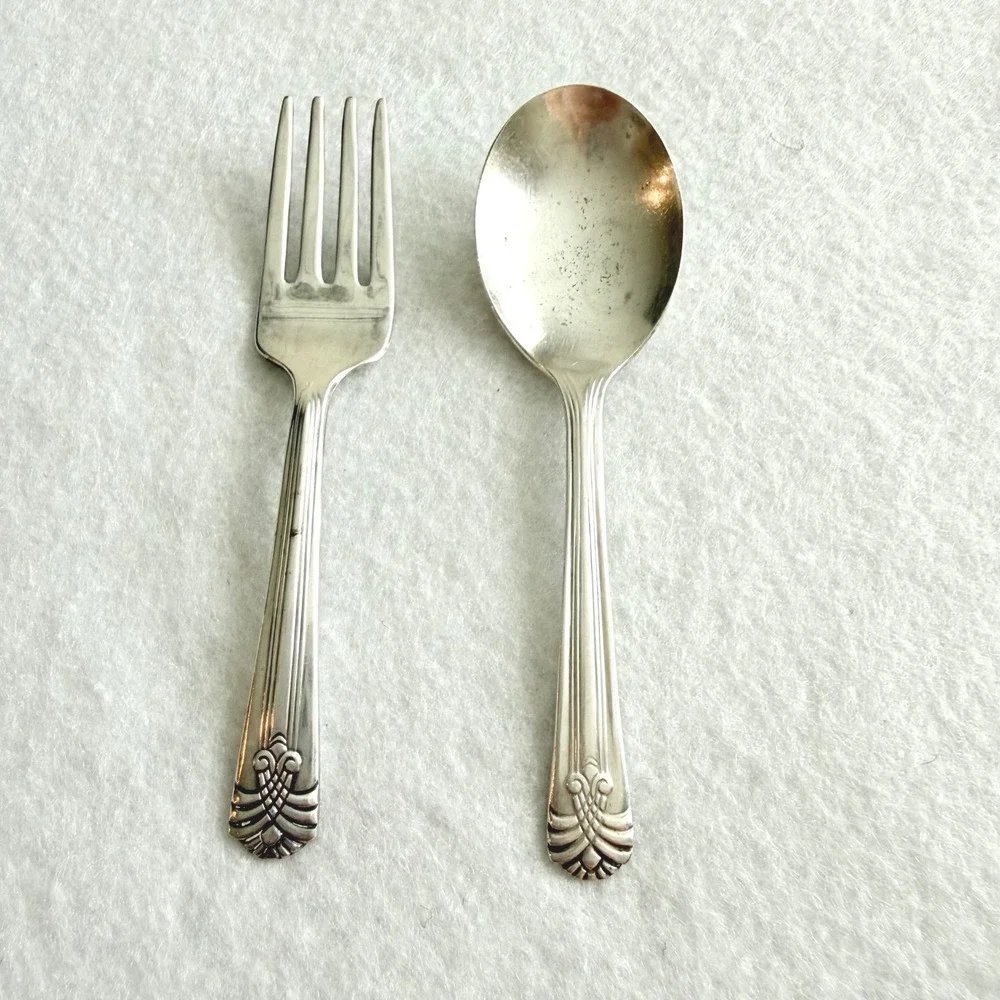 Vintage Vogue Silver Plate Child Fork & Spoon‎ Set 5″ Junior Flatware